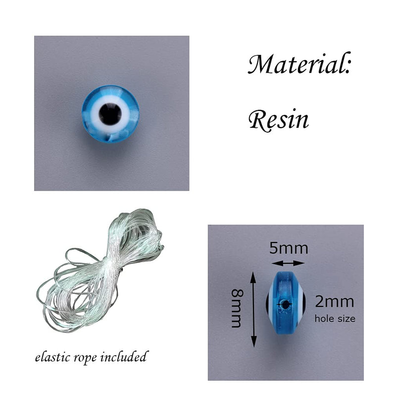 200pcs Evil Eye Beads Aqua Blue Resin Evil Eye Spacer Beads Charms with Elastic Rope for DIY Jewelry Bracelet Necklace Earring Crafts Making Handmade (Aqua Blue) - NewNest Australia