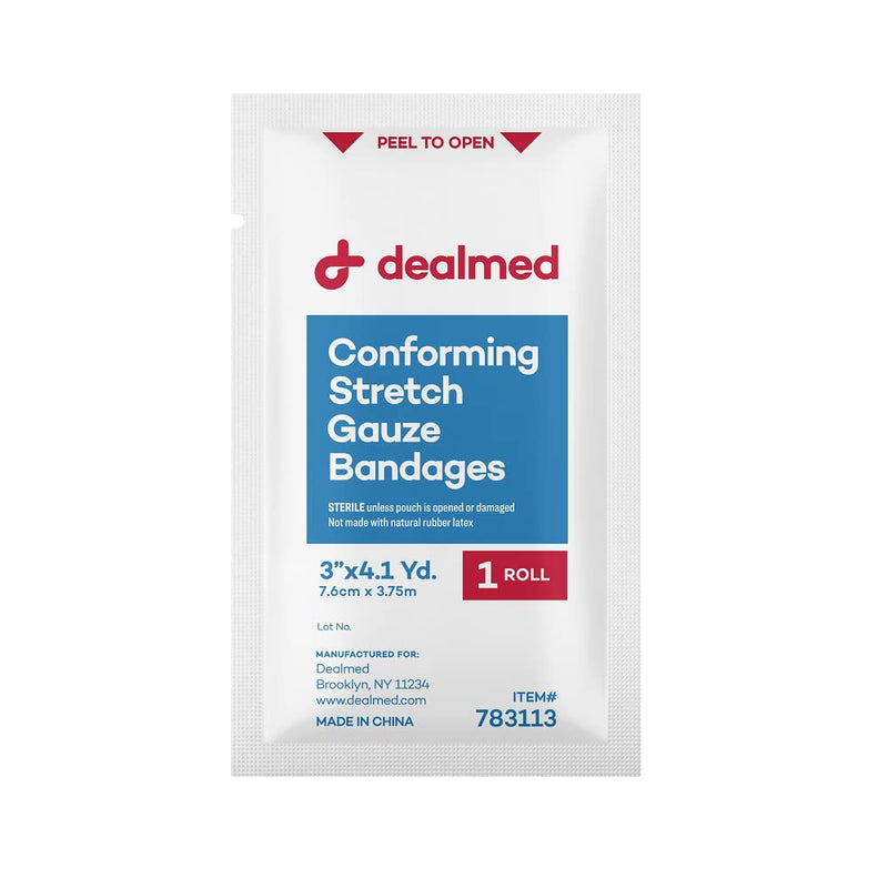 Dealmed 3" Sterile Conforming Stretch Gauze Bandages, 12 Gauze Bandage Rolls, 4.1 Yards Stretched Gauze Rolls, Wound Care Product 3 Inch (Pack of 12) - NewNest Australia