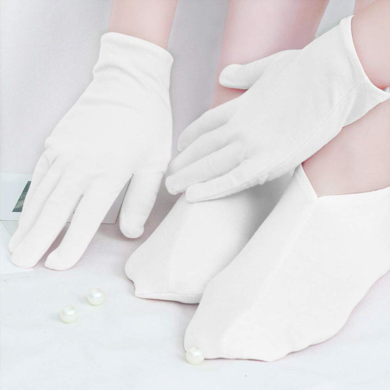 4 Pairs Moisturising Gloves and 4 Pairs Socks Nabance Moisturising Cotton Gloves Moisture Socks White Hand Gloves for Dry Hands Skin Care and Foot Spa(8 pairs/16pcs) 16 Count (Pack of 1) - NewNest Australia