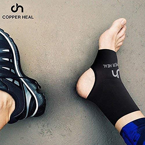 Ankle Compression Sleeve by COPPER HEAL (Pair) - Highest Copper Infused Socks Arch Support Foot Swelling Achilles Tendon Joint Pain Plantar Fasciitis Sports Injury (L) L - NewNest Australia