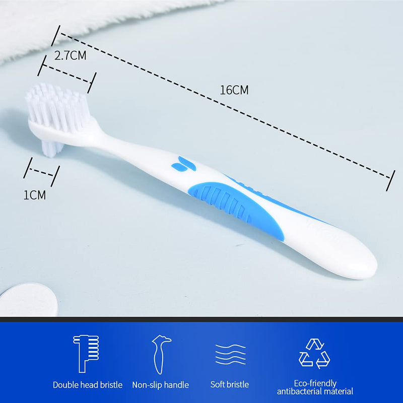 Y-Kelin denture cleaning brushes with double bristles, 1 red, 1 blue - NewNest Australia