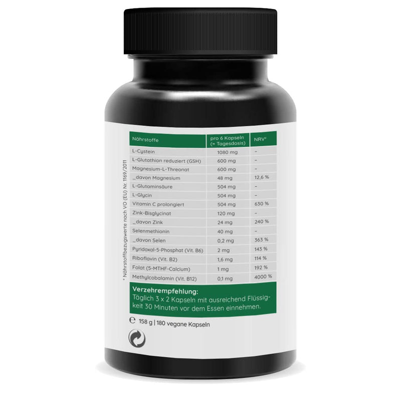 L-Glutathione plus co-factors - Premium: Reduced & bioactive glutathione from fermentation - 180 capsules - High dosage - Vegan - Laboratory tested - NewNest Australia