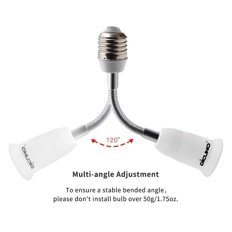 DiCUNO E26 15.5CM/5.5 Inch Extension Socket Extender Adapter, E26 to E26 Flexible Extension, All-Directional Adjustable Standard Medium Light Bulb Socket Converter (2-Pack) 2 - NewNest Australia