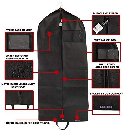 NewNest Australia - Bags for Less Suit and Dress Cover Garment Bag Black for Travel Carry On and Clothing Storage Closet Hanging Carrier 26 inch x 60 inch with 5 inch Gusset Folding with Carry Handles 1 