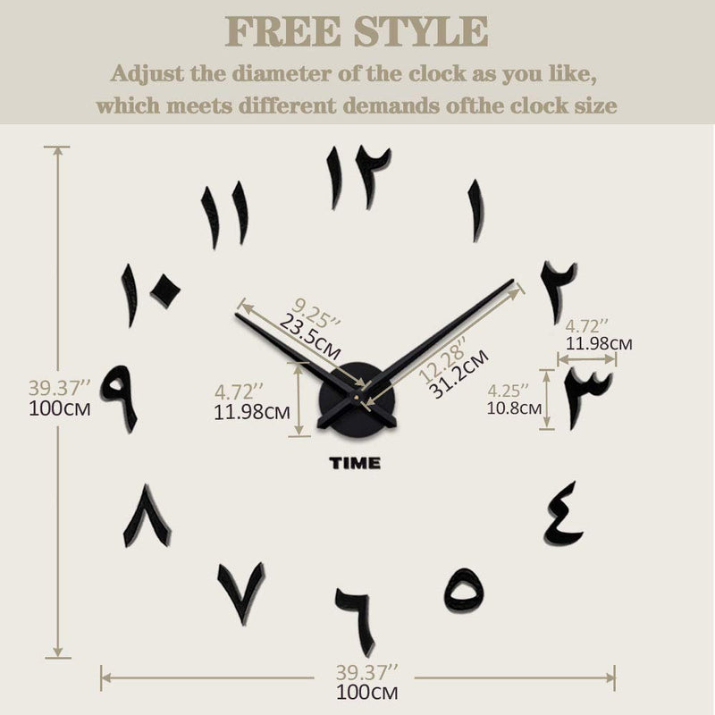 NewNest Australia - VANGOLD Large DIY Wall Clock Modern 3D Wall Clock with Arabic Numerals for Home Office Decorations Gift (Black) Black 