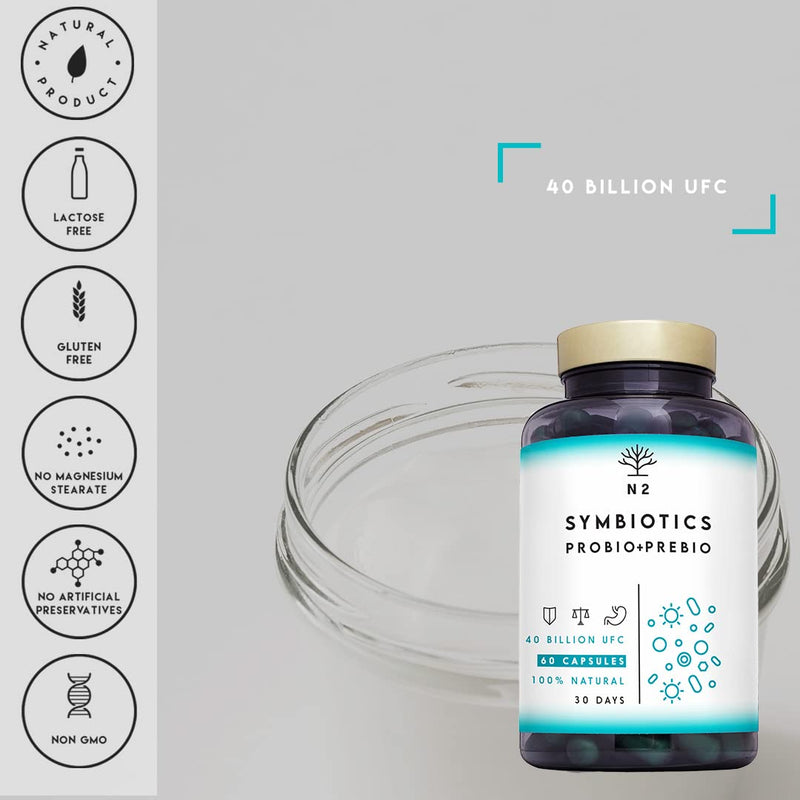 Probiotics And Prebiotics Complex With Inulin Probiotics High Dose 40 Billion Cfu Per Dose, Digestive Enzymes. Contains Lactobacillus And Lactic Acid Bacteria. 60 Capsules N2 Natural Nutrition - NewNest Australia