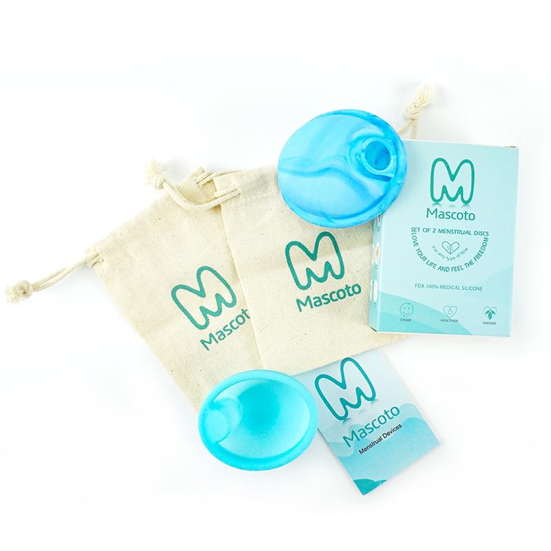 Mascoto® New Blue Generation Menstrual disc with Loop, Flat-fit Cup, Medical-Grade Silicone, Reusable, Petal Thin and Ultra Comfortable, Tampon and Pad Alternative (Set of Small and Large) - NewNest Australia