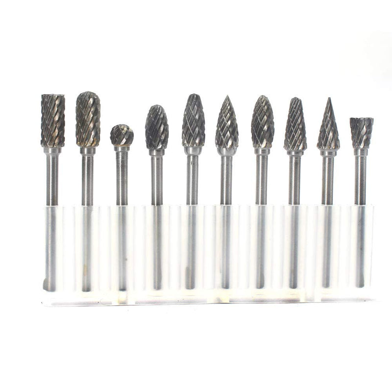 YUFUTOL Carbide Burr Set - 10pcs Double Cut Solid Carbide Rotary Burrs 3mm(0.118'') Shank Fits Die Grinder Drill for Woodworking,drilling Metal Carving Engraving Polishing - NewNest Australia