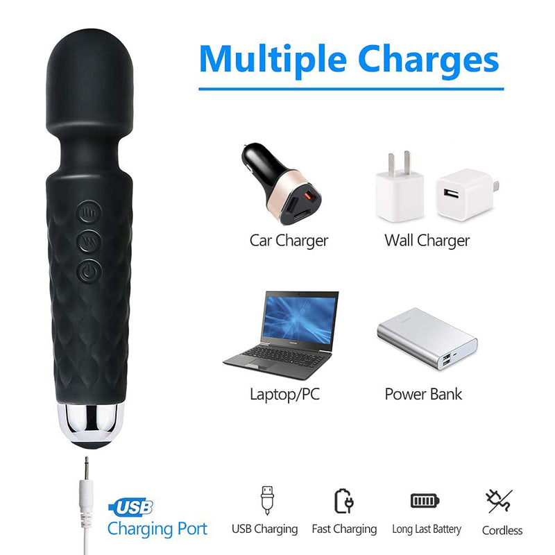 Tokomes Wand Massager, Handheld Wireless Waterproof Massager USB Rechargeable with 8 Powerful Speeds 20 Modes Vibration ,Mini Power Personal Frequency Massage for Muscle Aches & Sports Recovery Black - NewNest Australia