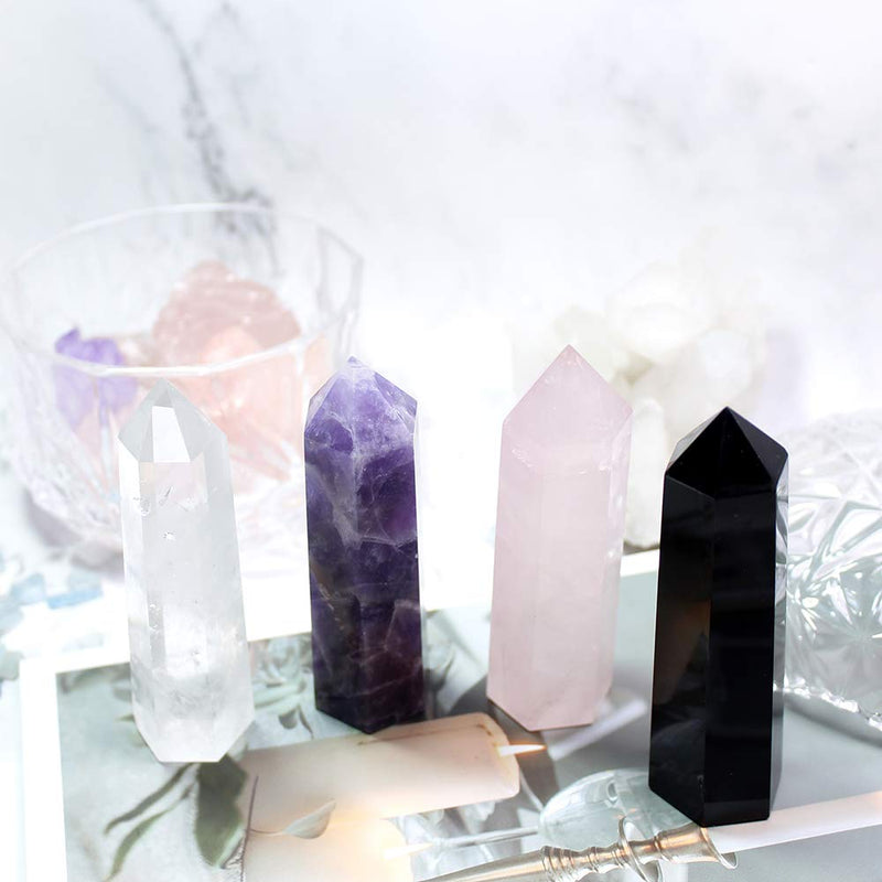 Runyangshi Set of 4 Natural Healing Crystal Wands, Height 2"-2.4" Single Point Healing Crystal Wand 6 Faceted Reiki Chakra Stones Crystal Healing Prism for Reiki, Home Decor 4pcs/ 2"-2.4"(5-6cm) - NewNest Australia