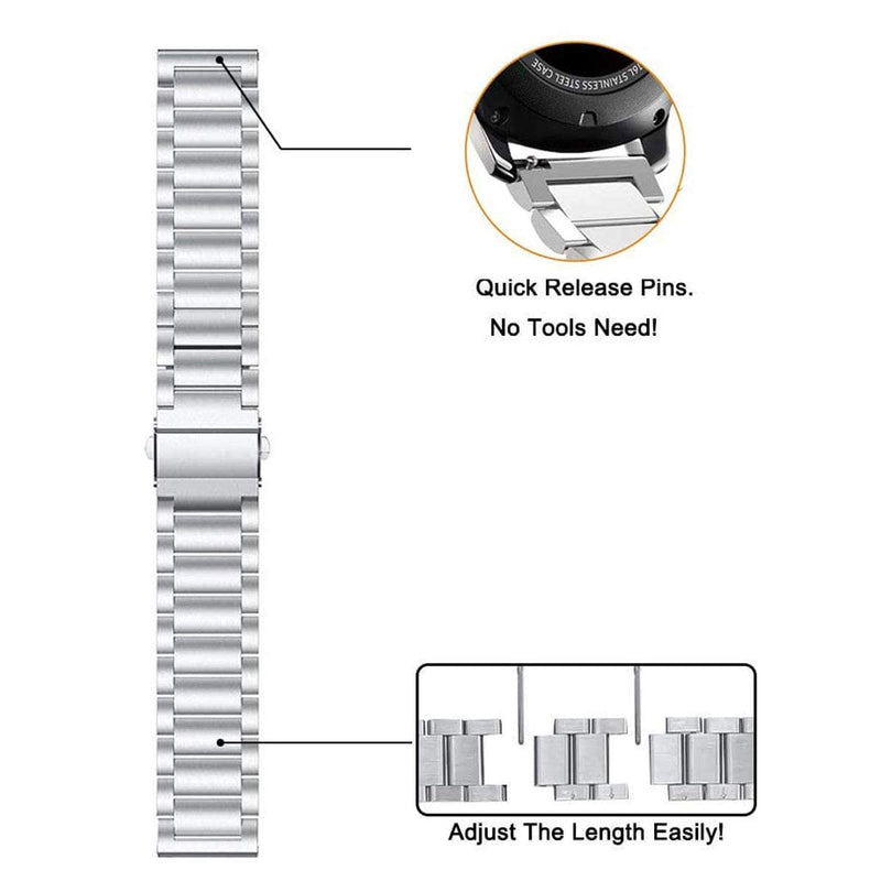 Compatible for Garmin Vivoactive 4S / Venu 2S Bands, ViCRiOR Solid Stainless Steel Watchband+ Mesh Strap Bracelet Replacement Band Strap for Garmin Vivomove 3S , Silver - NewNest Australia