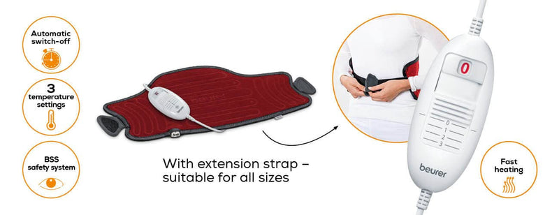 Beurer HK55 Easy-Fix Multifunctional Heat Pad | Targeted heat application for your neck, back, stomach and joints | 3 temperature settings | Velor fibres | Elastic extension band | Machine washable - NewNest Australia