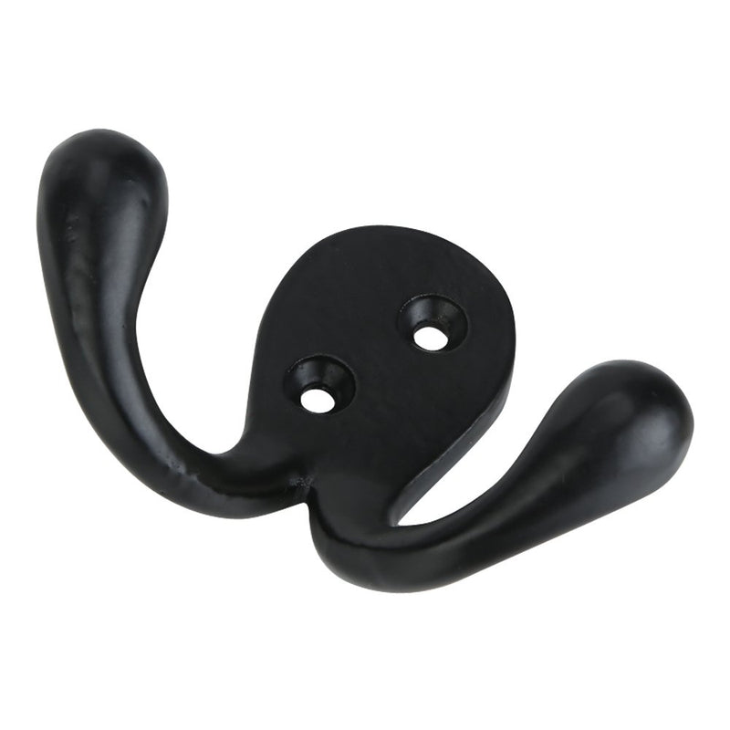 NewNest Australia - A29 Hook Set of 4 Heavy Duty Wall Mounted Double Coat Hooks Utility Iron Decorative Hooks for Coat Robe Hat Key Towel with Easy Installation Hardware Black Powder Coat Finish 