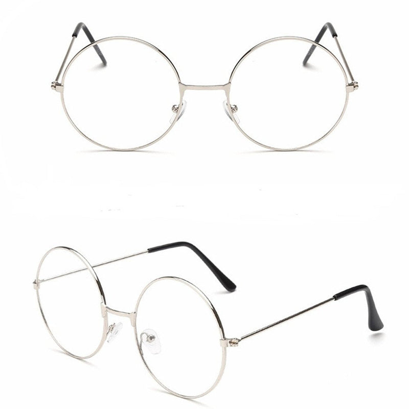 TRIXES glasses with round lenses - Beatles retro sixties style clear glass lenses - round glasses as a costume addition, cosplay, retro parties, geek glasses accessories for dressing - classic vintage silver - NewNest Australia