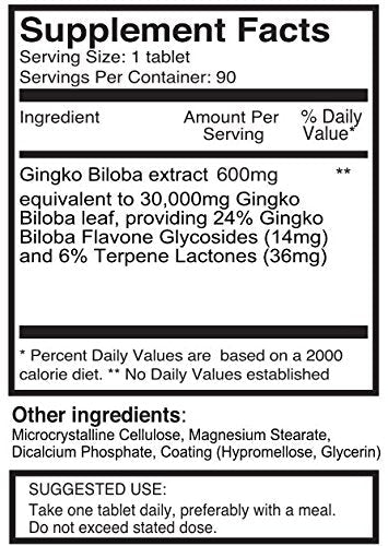 Pureclinica High Potency Ginkgo Biloba 30,000mg. 3 Months Supply 5 Times The Strength of Competitor Products with 600mg 50:1 Extract and 24% Flavone Glycosides per Tablet - NewNest Australia