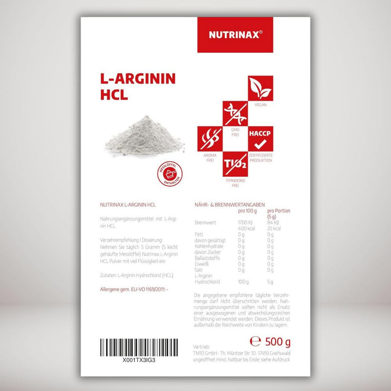 NUTRINAX | L-Arginine HCL powder 1000g | L-Arginine Hydrochloride - from plant fermentation | vegan | without fillers and additives | Amino acid arginine - NewNest Australia