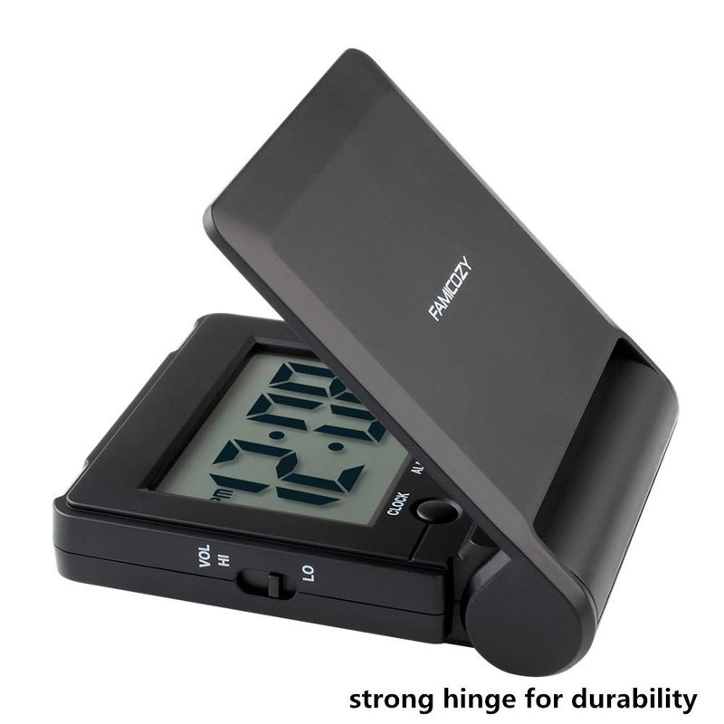 NewNest Australia - FAMICOZY Compact Digital Travel Alarm Clock with High/Low Volume Options,Simple to Set,Easy to Read,Bold Digits,Snooze Backlight,Quality Construction,2 AAA Battery Operated,Black Black 