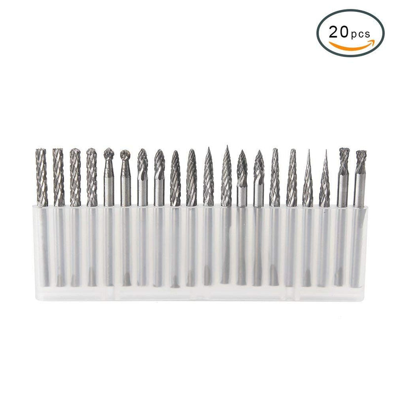 YUFUTOL 20pcs Solid Carbide Burr Set 0.118‘’（3mm）Shank Tungsten Carbide Rotary Files Burrs with 3mm Cutting Head Diameter Fits Most Rotary Drill Die Grinder for Woodworking,Engraving,Drilling,Carving - NewNest Australia