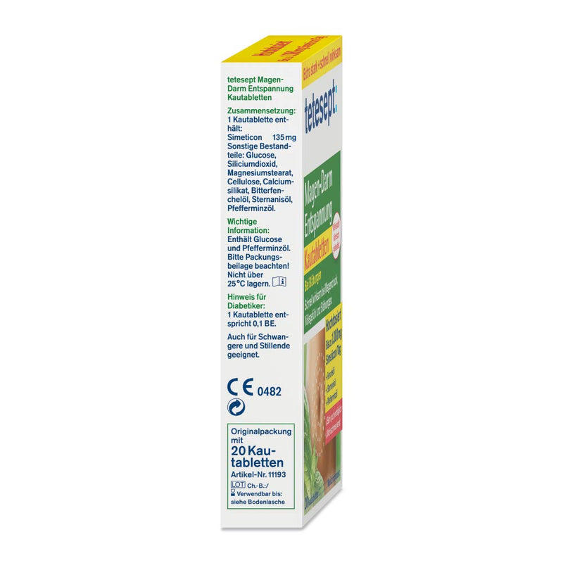 Tetesept Gastrointestinal Relaxation Chewable Tablets - With Herbal Flavor - Medical Device For Use With Flatulence, Fullness And Stomach Pressure - High Dose With Simeticon 1 X 20 Pieces - NewNest Australia