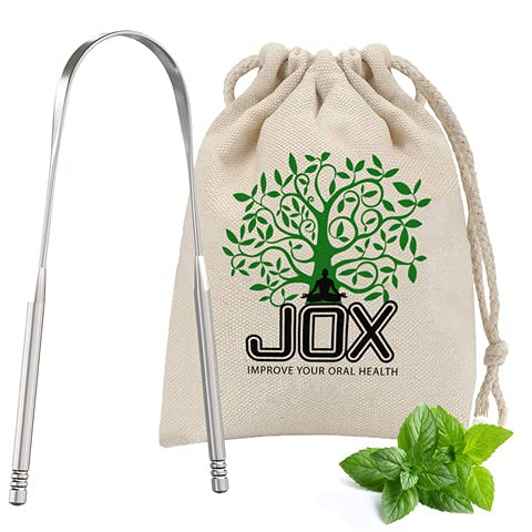 JOX Tongue Scraper Naturally Anti-Microbial - 100% Stainless Steel Tongue scrapers Tongue Care Tool Best Metal Tongue Cleaner and Bad Breath for Adults Oral Hygiene Includes 1 Cotton Bag (1) - NewNest Australia