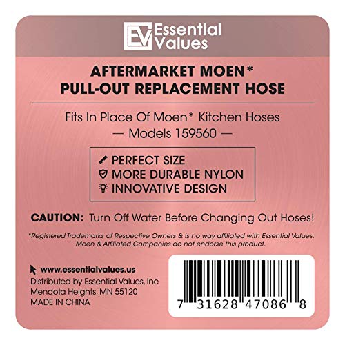 Pullout Replacement Spray Hose for Moen Kitchen Faucets (# 159560), Beautiful Strong Nylon Finish - Sized Right at 55" Inches, Fits in Place of Moen 159560 Faucet Hose by Essential Values Pullout 159560 - NewNest Australia