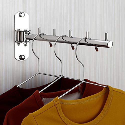 NewNest Australia - Folding Wall Mounted Clothes Hanger Rack Wall Clothes Hanger Stainless Steel Swing Arm Wall Mount Clothes Rack Heavy Duty Drying Coat Hook Clothing Hanging System Closet Storage Organizer 