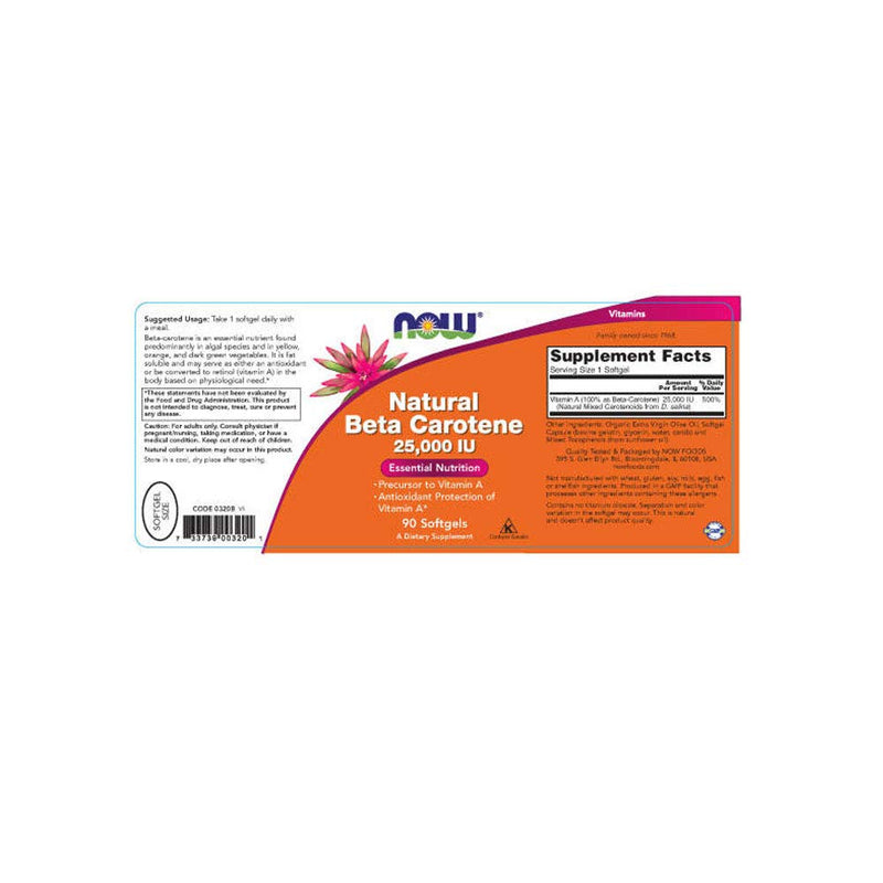 NOW Supplements, Natural Beta Carotene 25,000 IU, Essential Nutrition, 90 Softgels 90 Count (Pack of 1) - NewNest Australia