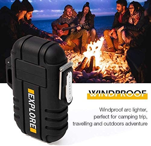 Waterproof Lighter Outdoor Windproof Lighter Dual Arc Lighter Electric Lighters USB Rechargeable-Flameless-Plasma Cool Lighters for Camping,Hiking,Adventure,Survival Tactical Gear (Black) Black - NewNest Australia