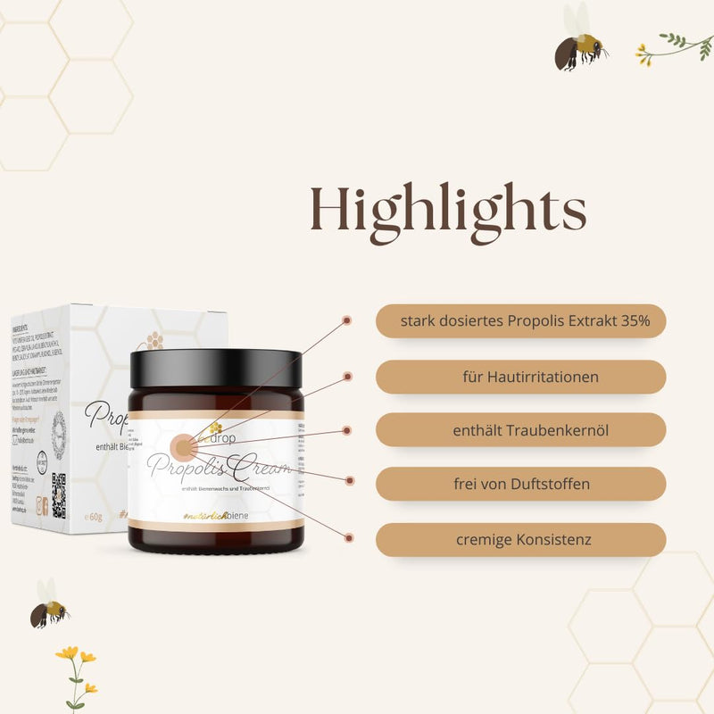 bedrop Propolis Cream for acne, neurodermatitis (high-dose ointment) - 60g propolis cream with beeswax & grape seed oil (60g) 60 g (pack of 1) - NewNest Australia
