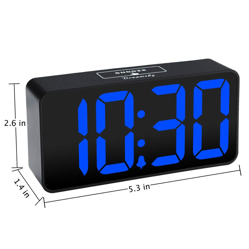 NewNest Australia - DreamSky Compact Digital Alarm Clock with USB Port for Charging, Adjustable Brightness Dimmer, Blue Bold Digit Display, Adjustable Alarm Volume, 12/24Hr, Snooze, Bedroom Desk Alarm Clock. Blue Digit 