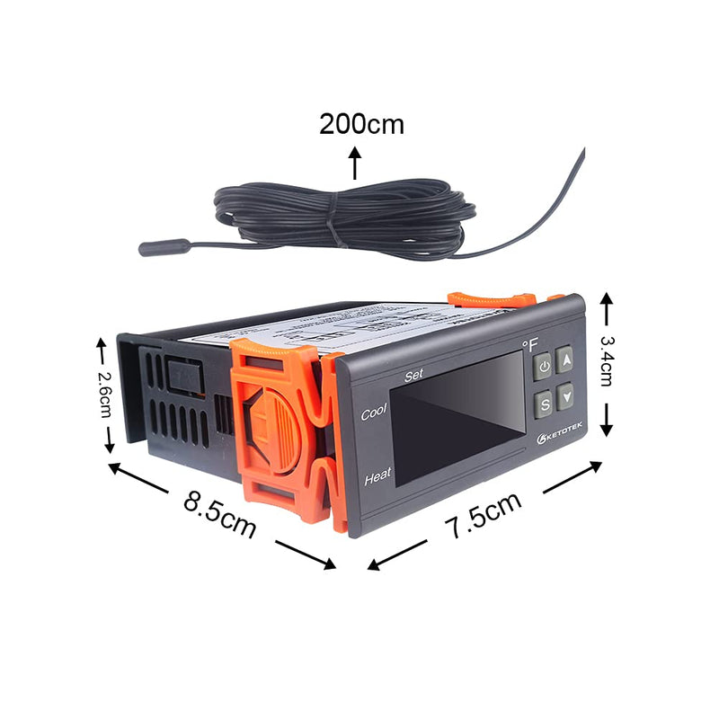KETOTEK Digital Temperature Controller AC110V 10A Fahrenheit Thermostat with 2m Waterproof Sensor Heater Freezer Temp Controller Dual Relay Incubator Aquarium STC1000 - NewNest Australia