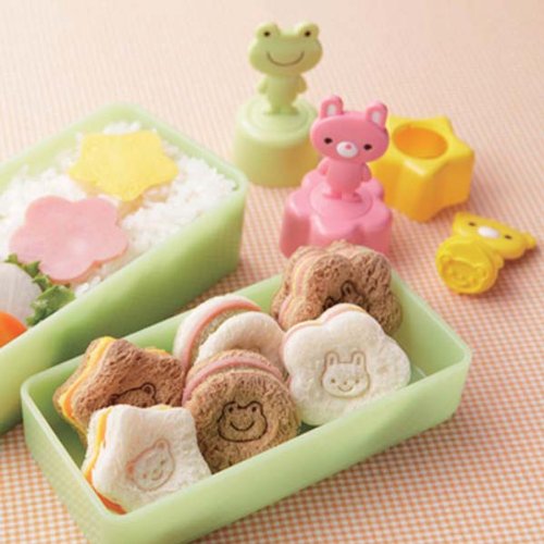 NewNest Australia - Torune TOR-P-2817 Flower, Round, Star Shaped Bread Cutter Set with Animal Press 1 Pink, Yellow, Green 