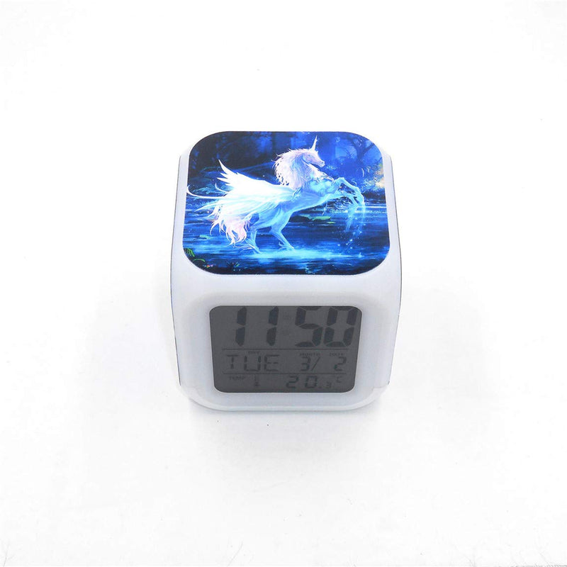 NewNest Australia - BoWay 3＂Desk & Shelf Clock Unicorn Wings Fly Digital Alarm Clock with Led Lights Blue Plastic Table Clock for Kids Teenagers Adults Home/Office Decor 