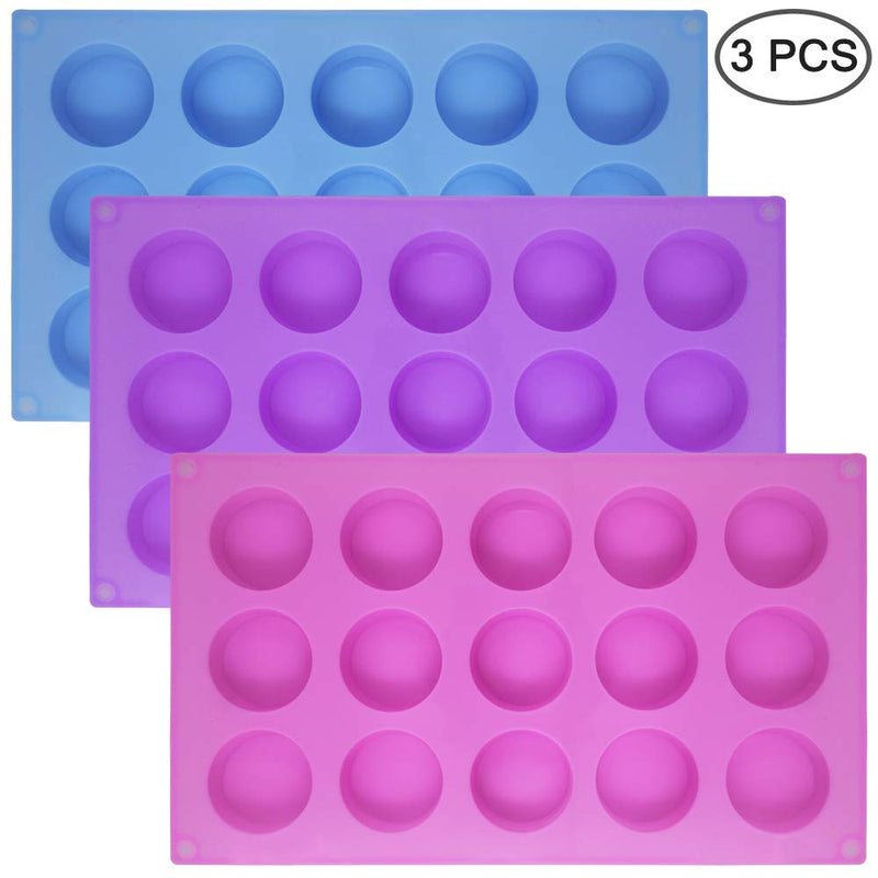 NewNest Australia - SENHAI 3 Pcs 15 Holes Cylinder Silicone Molds for Making Chocolate Candy Soap Muffin Cupcake Brownie Cake Pudding Baking Cookie - Purple Blue Pink 