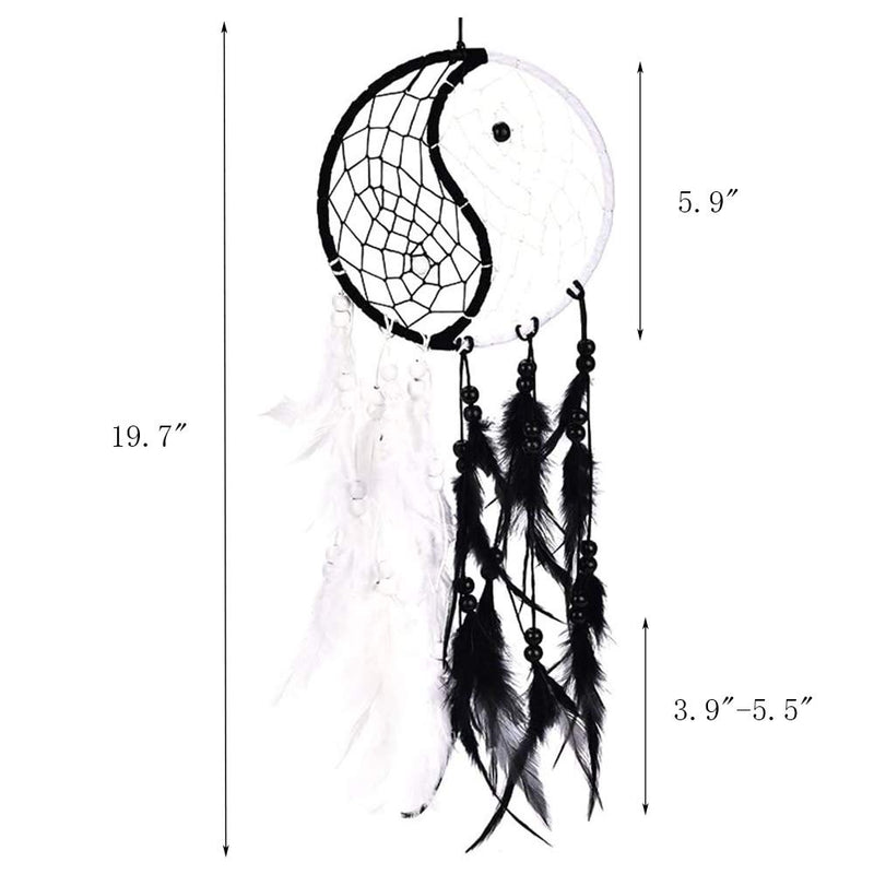 NewNest Australia - Yahpetes Dream Catcher 19.7" Feather Chandelier Ornaments Handmade Indian Wall Decoration Interior Rearview Pendant Charm Car Hanging with Feathers Beads (Black and White) Black and White 