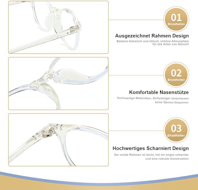 Dollger blue light filter glasses, computer glasses without prescription, anti-blue light, classic round frame gaming glasses for women and men, black transparent and white leopard - NewNest Australia