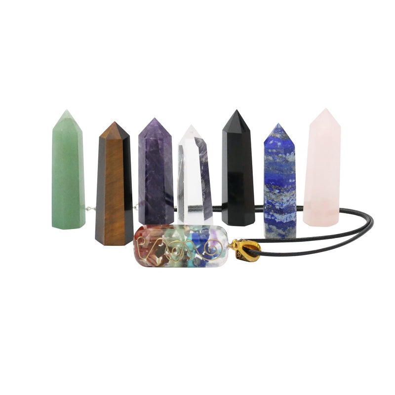 Nvzi Healing Crystal Wands, Crystal Towers, Orgone 7 Chakra Necklace with Premium Gift Box, 7 Chakra Crystals and Healing Stones Set, Crystals for Beginners Kit, Wiccan Crystals - NewNest Australia