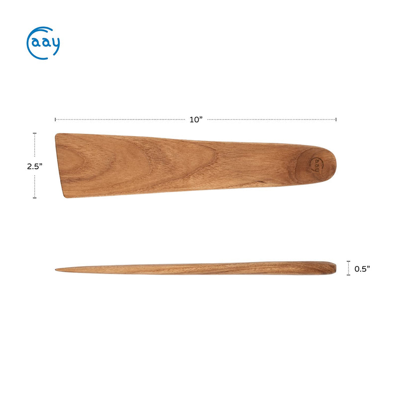 FAAY 10" Flat Wooden Spatula for Cast Iron, Egg Flipper, Pan Scraper, Handcraft from High Moist Resistance Golden Teak for Non Stick Cookware (10") 10" - NewNest Australia