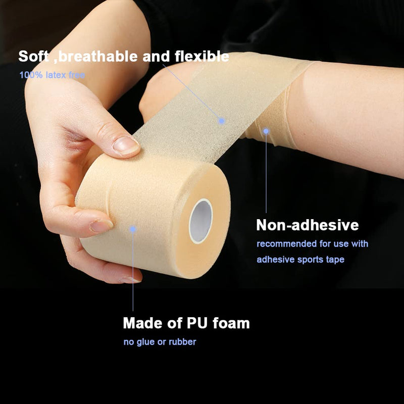 Qigui 4 Rolls Athletic Tape Foam Underwrap Bandage Foam Pre-Wrap Sports Tape For Ankle Wrists Hands And Elbows Knees 2.75 Inches X 89 Feet, Avoid Skin Injuries And Adhesive Residue - NewNest Australia