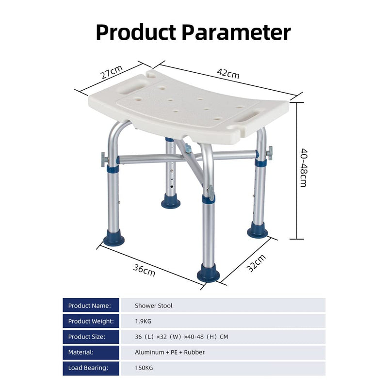 Kcareu Shower Stool Height-Adjustable Non-Slip Shower Chair For Bathtub, Tool-Free Mounting, Lightweight Shower Seat For Elderly Disabled And Pregnant Adults - NewNest Australia