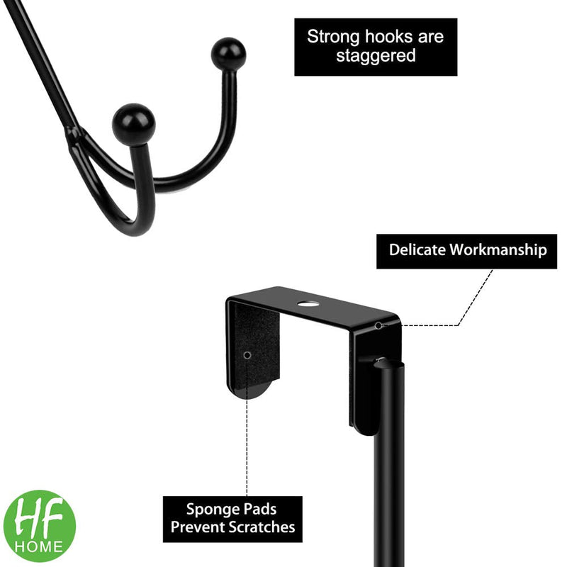 2Packs Over The Door Double Hanger Hooks,HFHOME Metal Twin Hooks Organizer for Hanging Coats, Hats, Robes, Towels- Black 2 - NewNest Australia