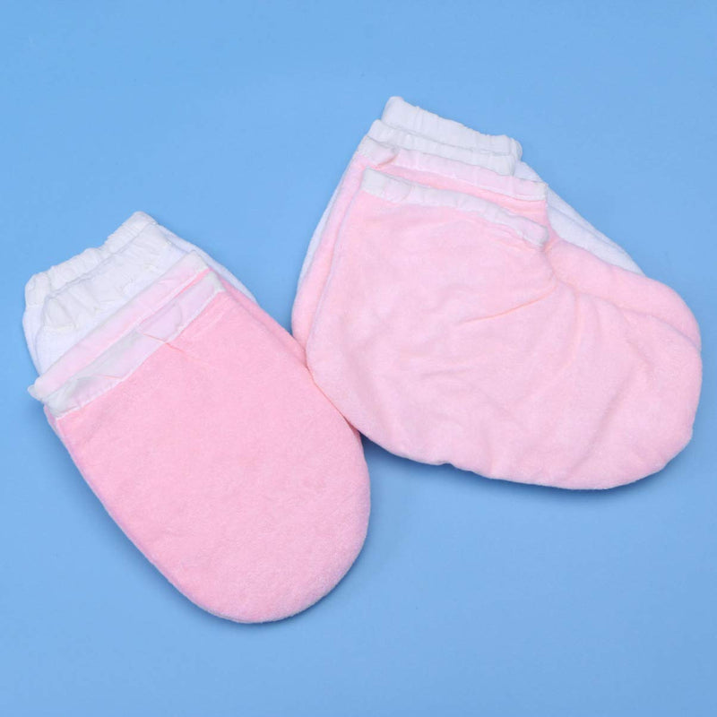 Lurrose Paraffin Wax Gloves and Booties Set 4 Pairs Terry Cloth Mitts Booties Moisturizing Spa Accessories for Hand Foot Care (Pink and White) - NewNest Australia