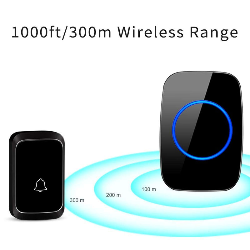 Wireless Doorbell, Waterproof Door Chime Kit Operating at Over 1000 Feet with 1 Plug-In Receivers, 58 Melodies, CD Quality Sound, LED Flash (1x Chime 1x Button, Black) A60 1x1 Black - NewNest Australia