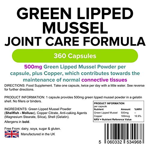 Lindens Green Lipped Mussel 500mg Capsules - 360 Pack - Joint Care Formula in Convenient, Rapid Release Capsules - UK Manufacturer, Letterbox Friendly - NewNest Australia