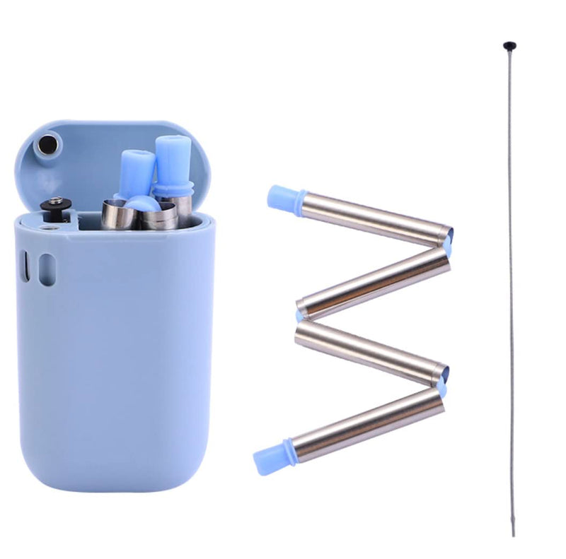 2 x His and Hers Collapsible Straw with Travel case (Stainless Steel) | Pink and Blue Foldable Straws | Reusable Environmentally Friendly Drinking Straw with Bonus Cleaning Brush | Portable Metal - NewNest Australia
