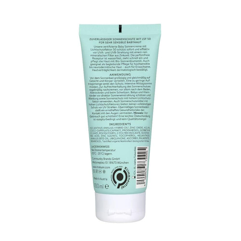 MABYEN sun cream baby and kids SPF 50 100ml | High sun protection - certified natural cosmetics - Natrue, vegan, perfume-free, climate-neutral aquatic - NewNest Australia
