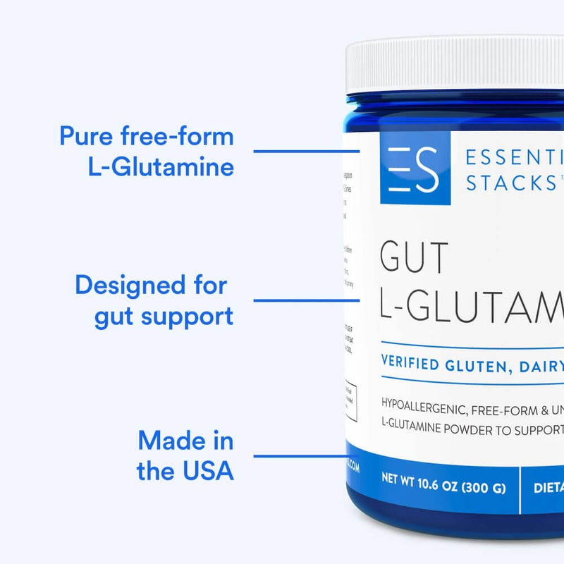 Essential Stacks Gut L-Glutamine Powder - Gluten, Dairy & Soy Free, Vegan, Non-GMO & Hypoallergenic with 3rd Party Allergen Testing, Pure Unflavored L Glutamine Powder for Optimal Gut Health - NewNest Australia
