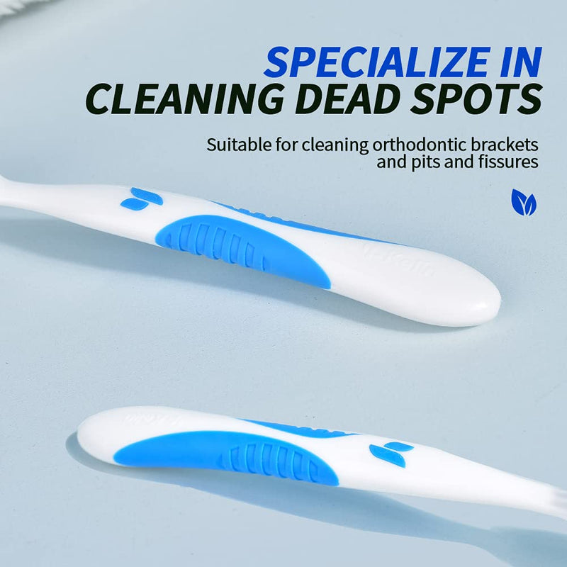 Y-Kelin denture cleaning brushes with double bristles, 1 red, 1 blue - NewNest Australia