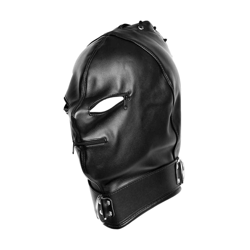 Leather Bondage Mask Black Full Face Restraint Head Hood SM Head Mask BDSM Fetish Hood Adjustable Headgear with Zipper for Adults Couples Sex Factory - NewNest Australia