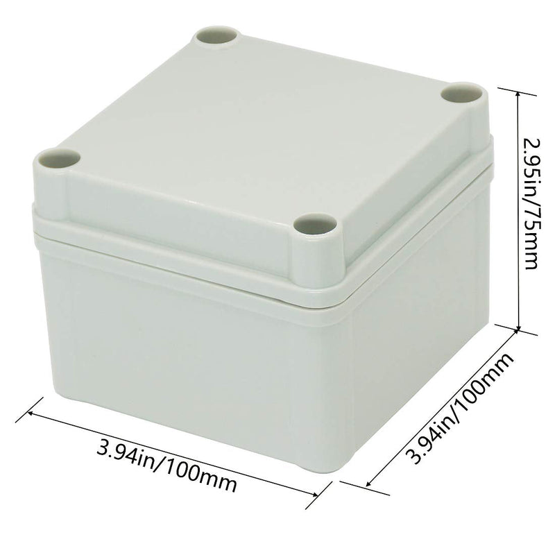 Zulkit Junction Box ABS Plastic Dustproof Waterproof IP67 Junction Boxes Universal Electrical Project Enclosure Durable DIY Electronic Project Box Grey 3.94 x 3.94 x 2.95 inch (100 x 100 x 75 mm) 3.94" x 3.94" x 2.95" - NewNest Australia